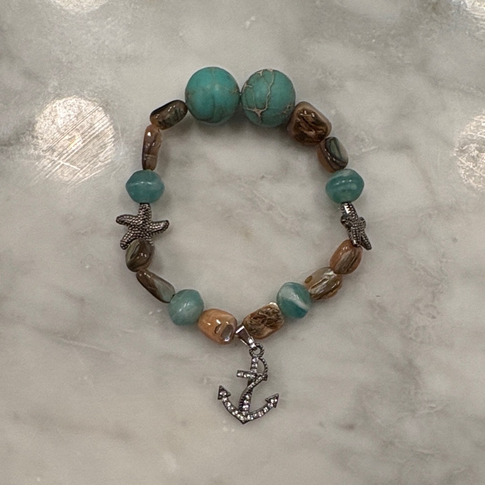 Turquoise and Brown Beaded Anchor Bracelet